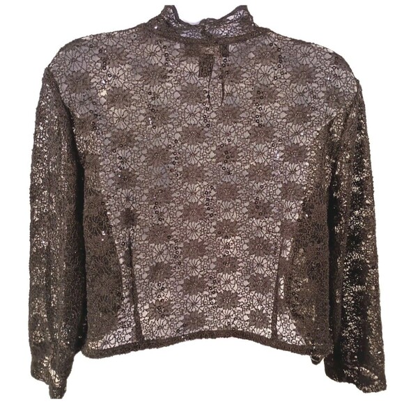 Black Lace Sequin Bolero Crop Jacket Size XL Wedding Special Event Classic Shrug - Picture 7 of 16
